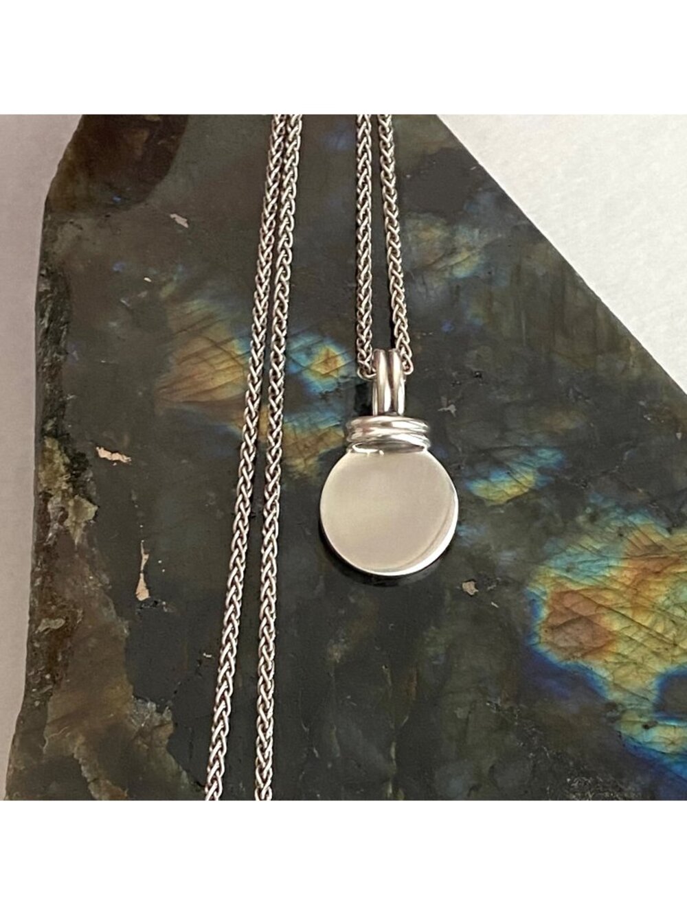 Sterling Silver 925 Blank Engraveable Round Disc Pendant Necklace Foxtail Chain